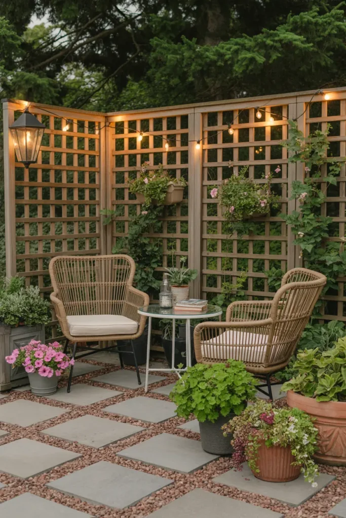 10. Cozy Trellis Patio Seating Nook