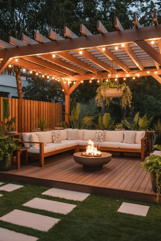 11. Modern Black Pergola Cozy Retreat