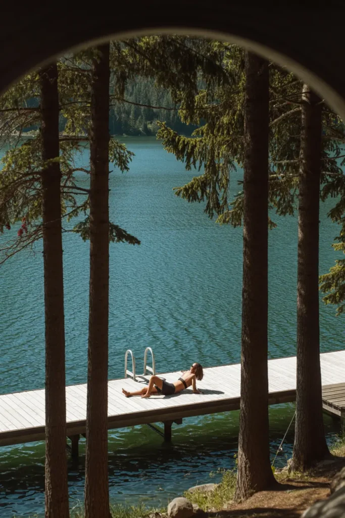 11. Relaxed Lakeside Dock Sunbathing
