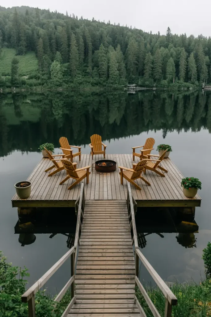 13. Cozy Lakeside Firepit Deck