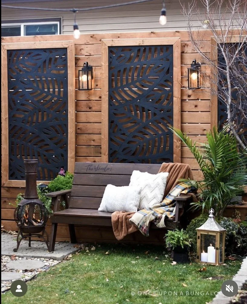 Modern Wood and Black Trellis Fence