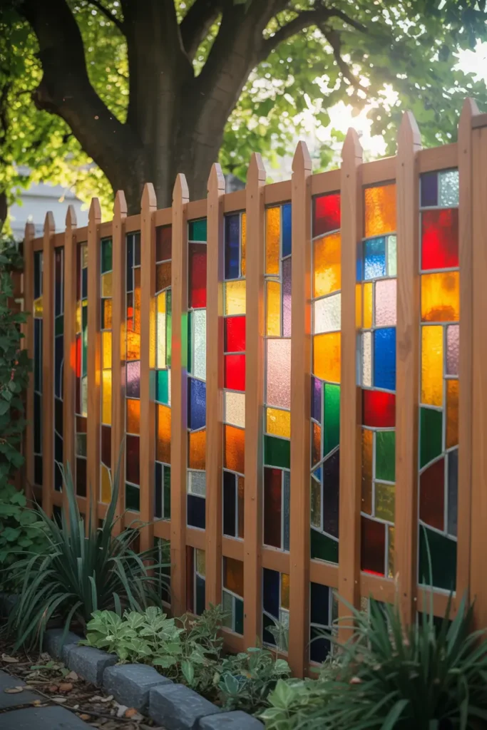 15. Colorful Stained Glass Fence