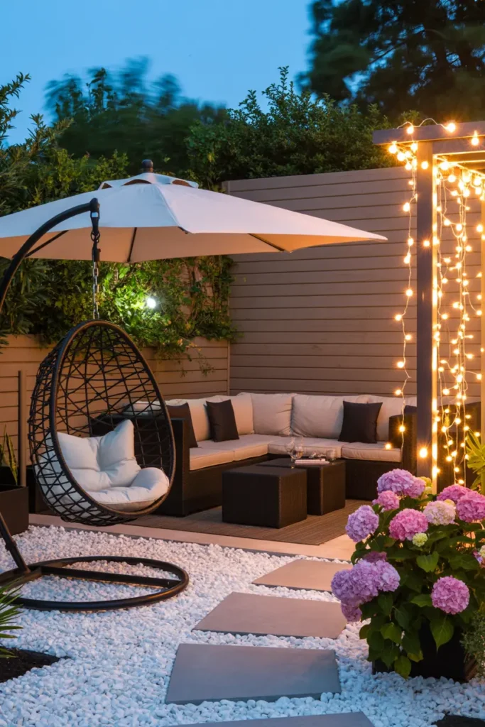 15. Romantic Swing Firelit Patio Glow