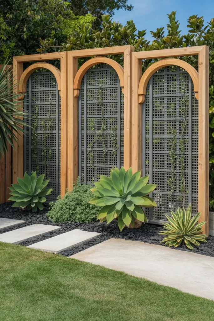 17. Arched Wooden Lattice Privacy Screen