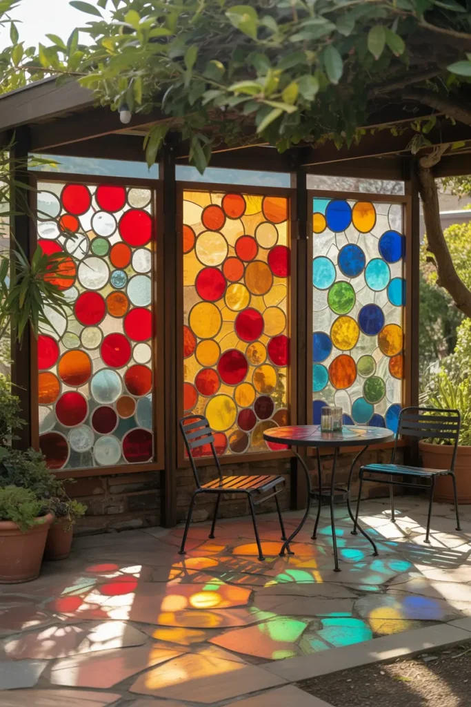 18. Vibrant Stained Glass Pergola Bistro
