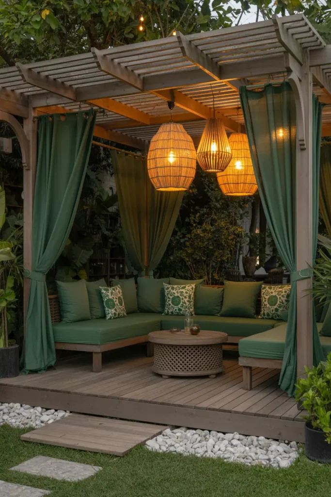19. Cozy Green Outdoor Pergola