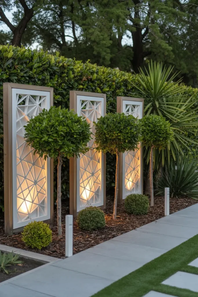 19. Illuminated Geometric Garden Screens