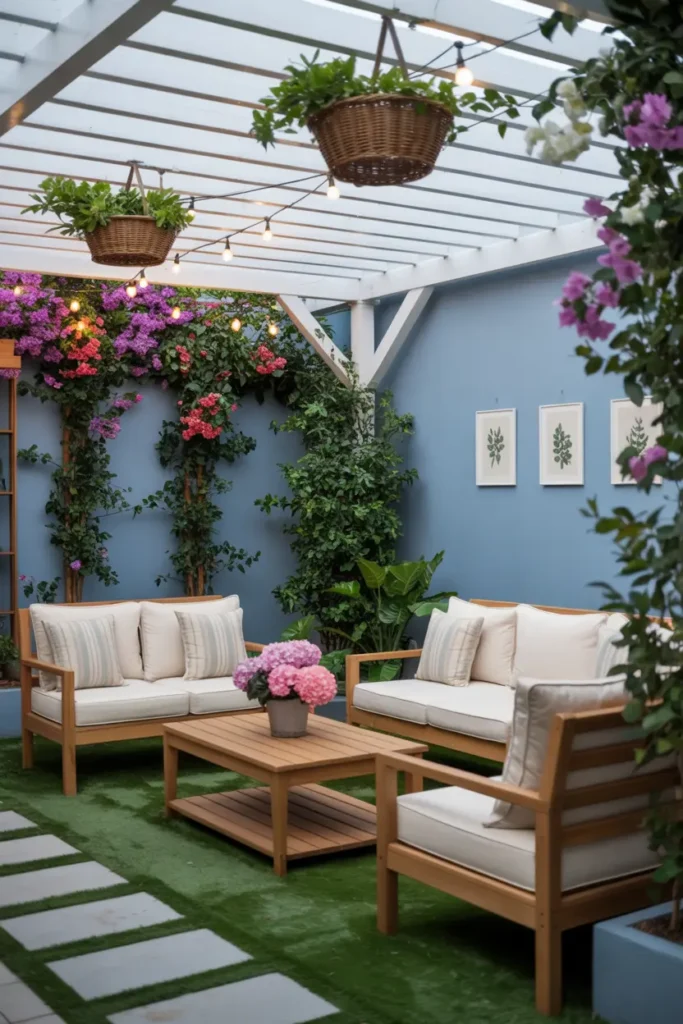 2. Cozy Pergola Garden Lounge