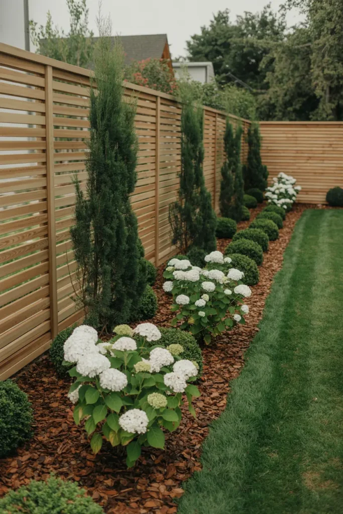 23. Hydrangea Lined Wooden Fence