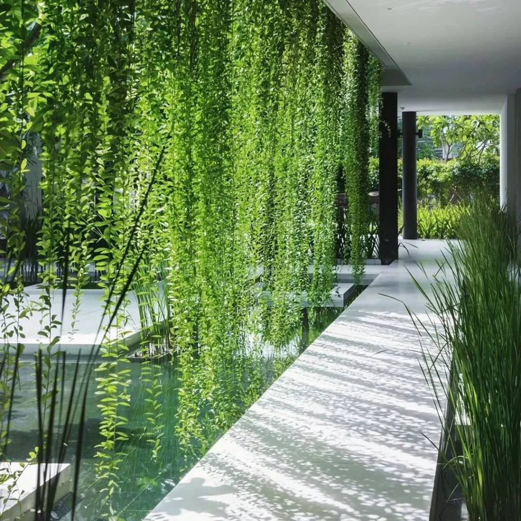 Modern Vine Lit Privacy Wall