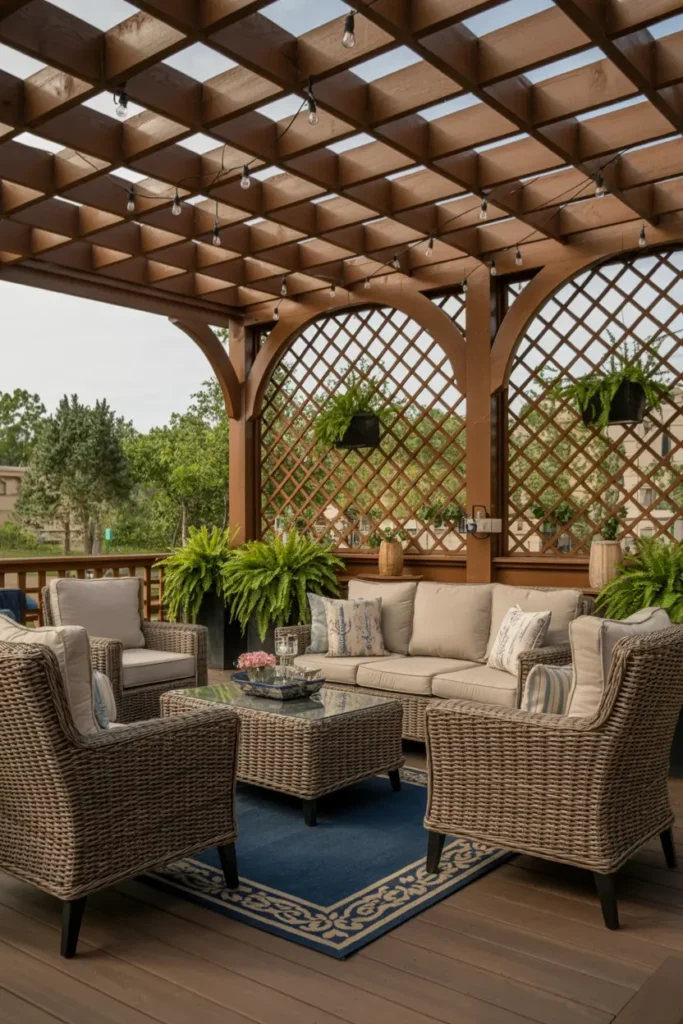 4. Cozy Wooden Pergola Lounge