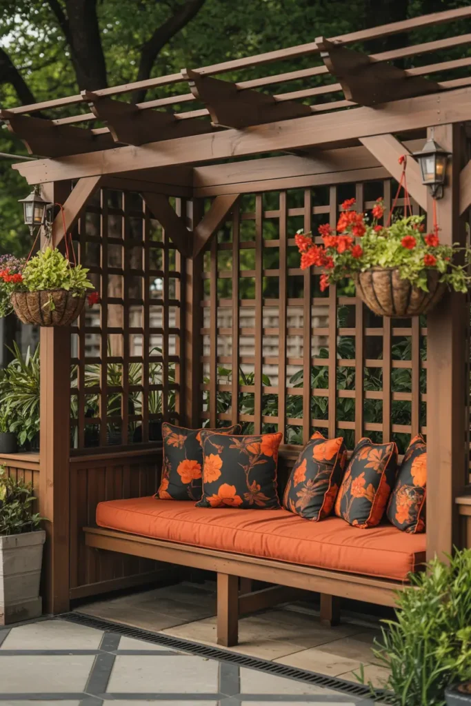 6. Vibrant Orange Pergola Nook