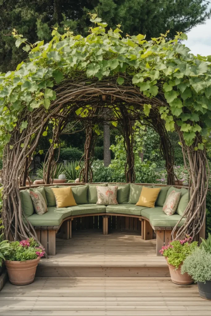 7. Rustic Vine Covered Circular Lounge