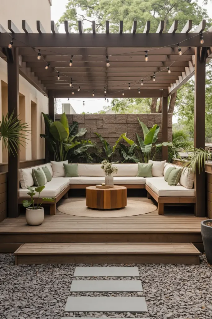 9. Cozy Pergola Outdoor Lounge