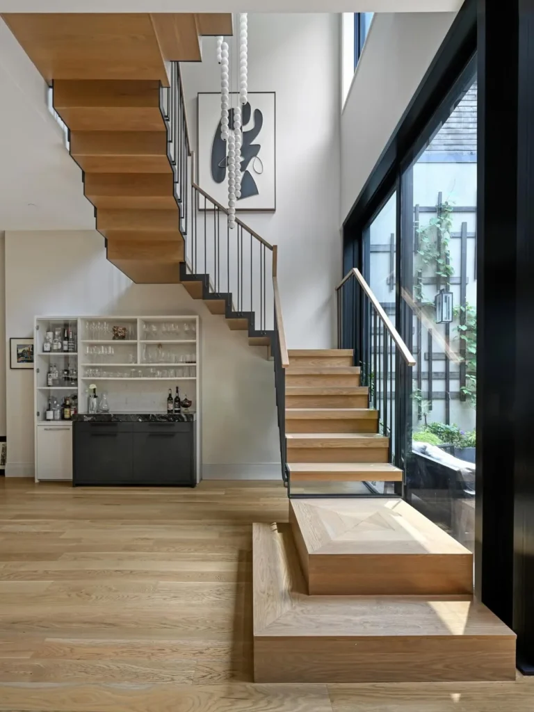 Wooden Treads with Metal Stringers