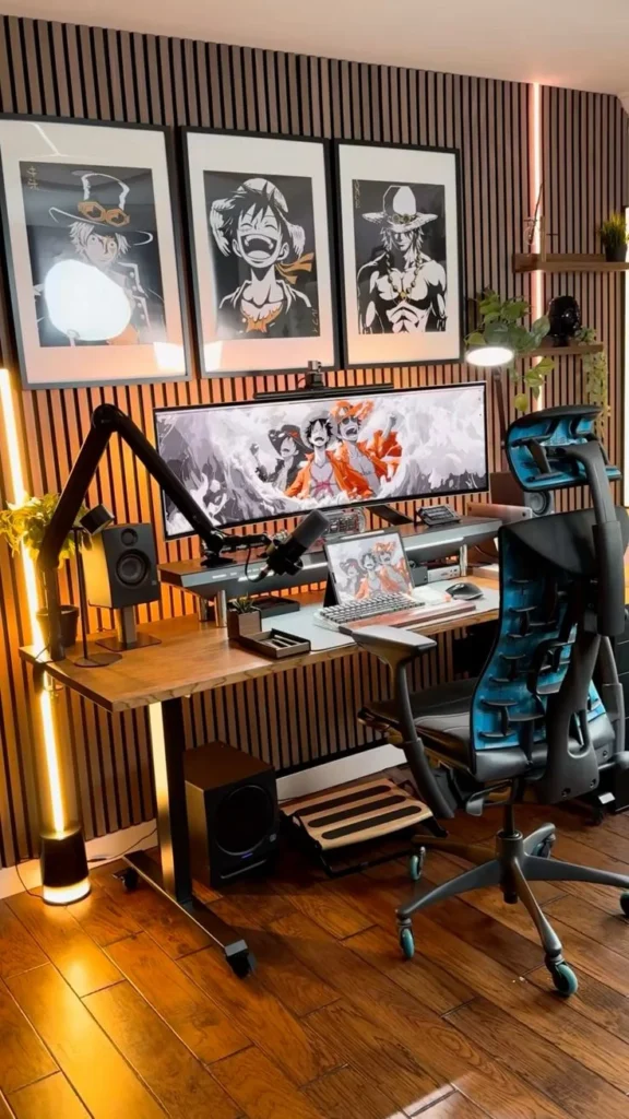 Cozy Rustic Gaming Nook with Wooden Accents