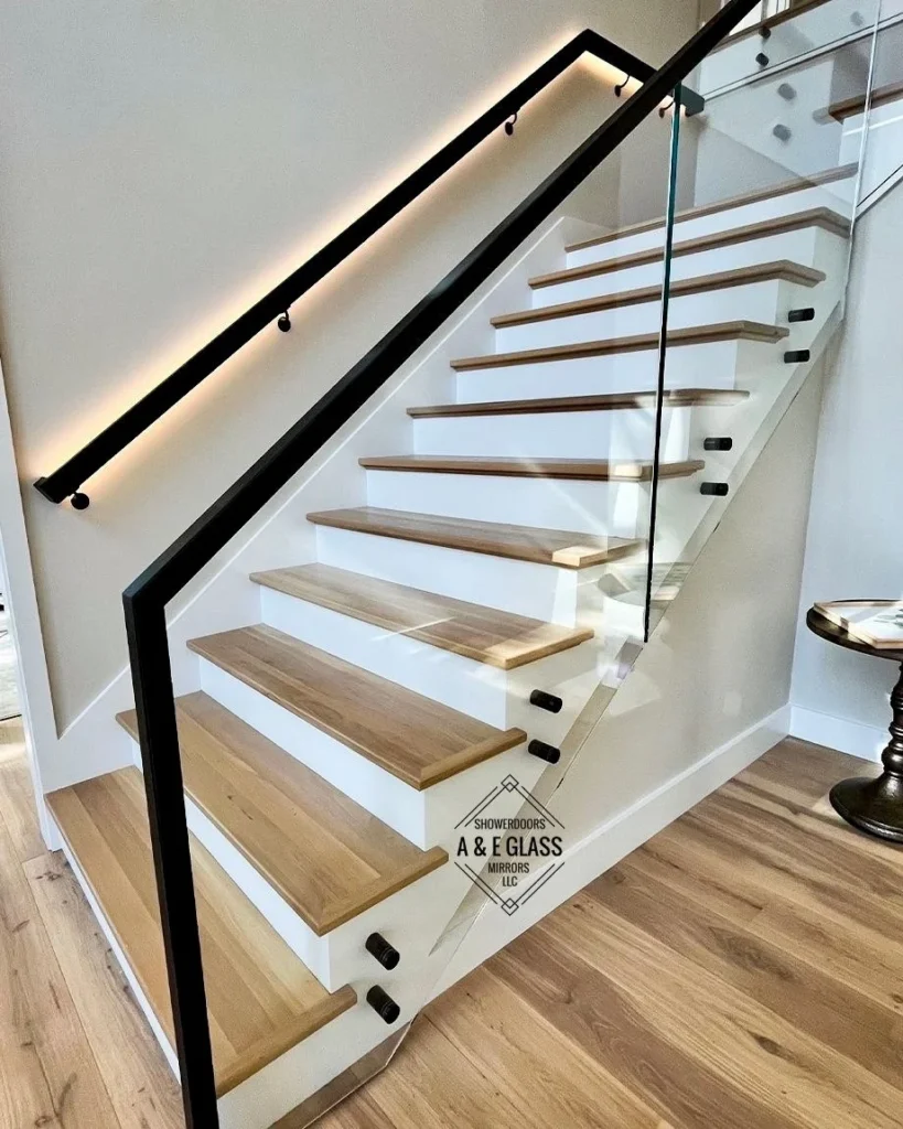 Wooden Staircase with Glass Railing