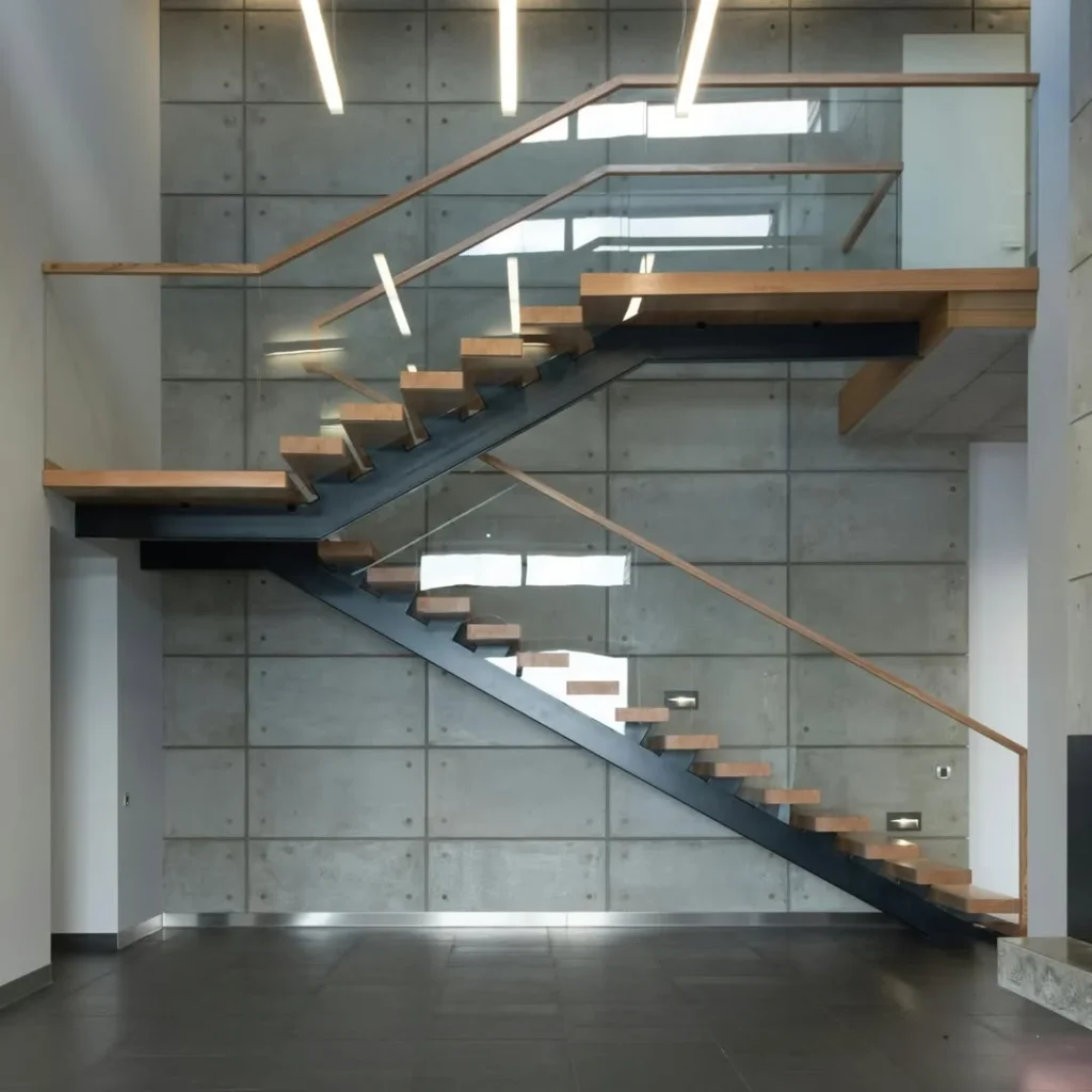 Wooden Staircase with Glass Railing