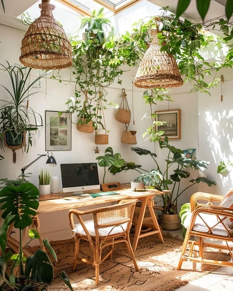 Serene Green Home Office with Plants and View