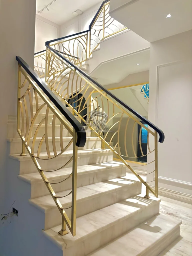 15 Staircase Railing Design Ideas for Stylish Homes 13 Gold Brass Stair Railing