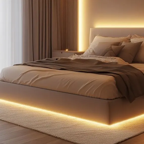 20 Bedroom Lighting Ideas for a Cozy Glow 7 LED Strip Under Bed Glow