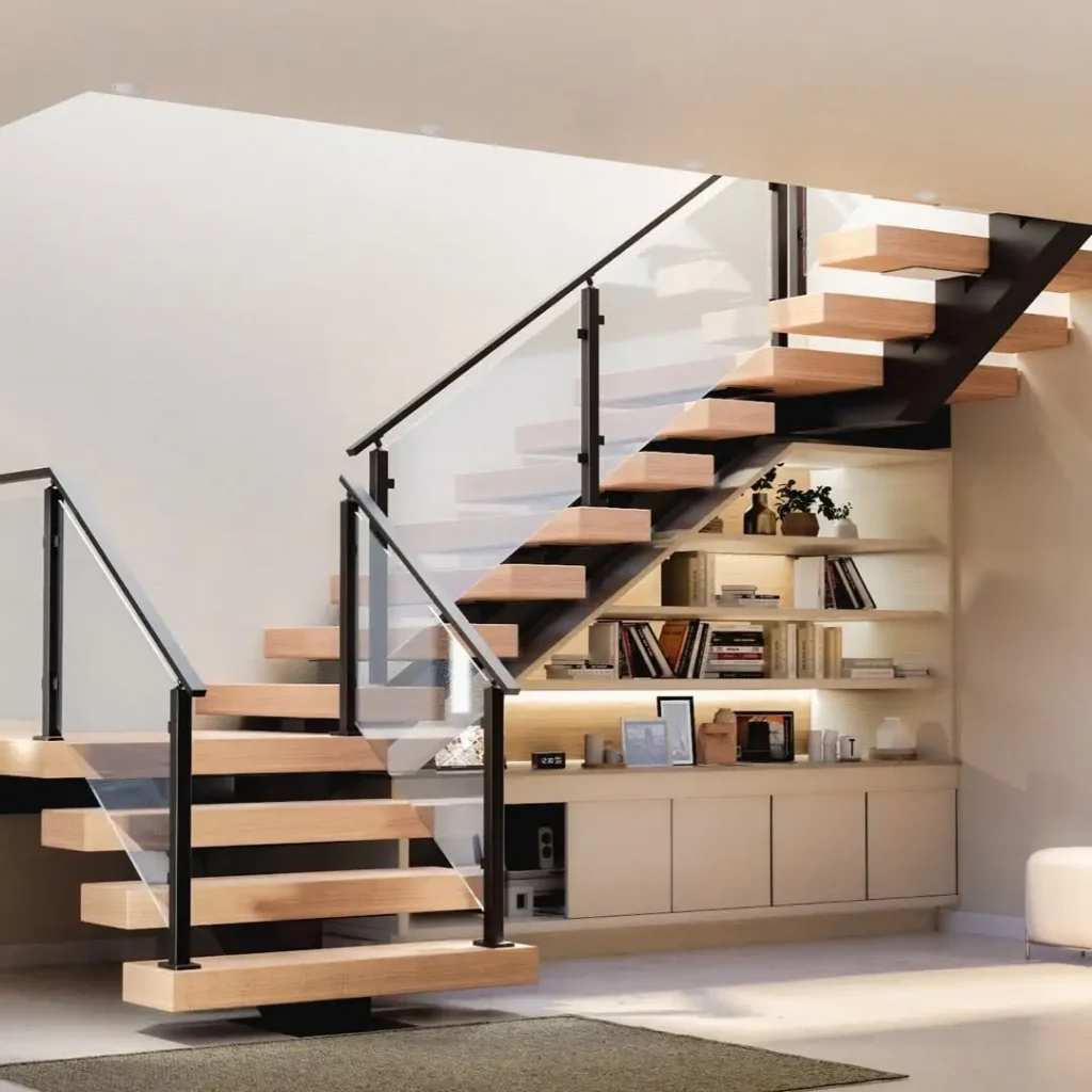 Floating Staircase with Glass Railing