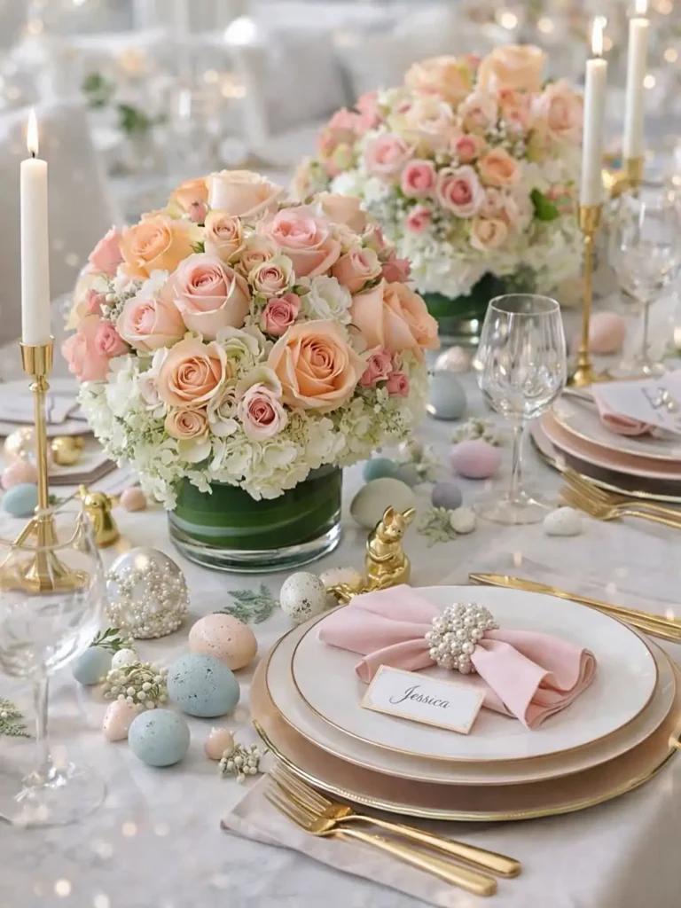 20 Easter Decor Ideas to Refresh Your Home 45 Easter but make it luxury 🌷🐰🪺✨Soft blush roses creamy hydrangeas and delicate spray roses d 1