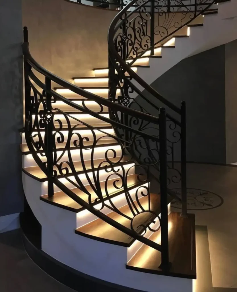 Curved Staircase with LED Lighting