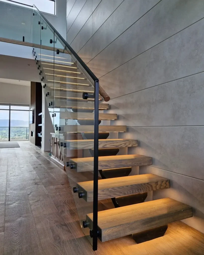 Glass Staircase with LED Lighting