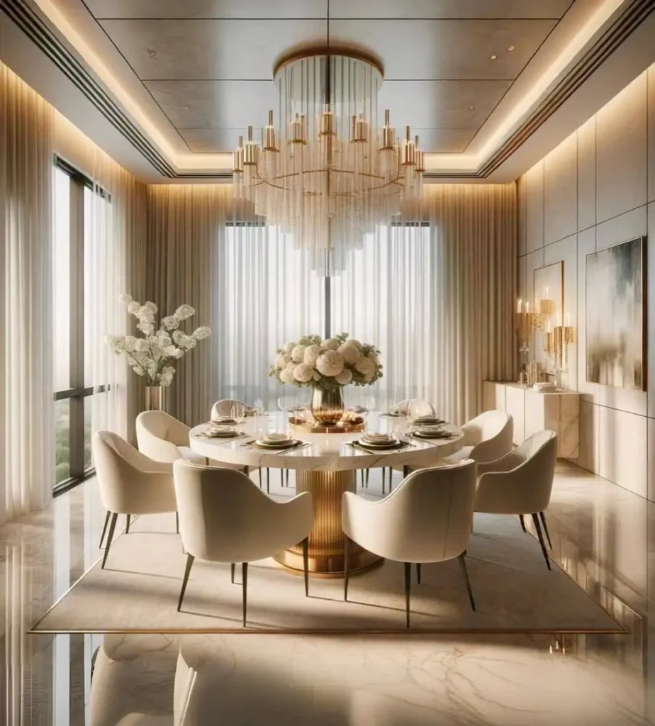 Luxury dining room design with marble gold accents and a statement chandelier elegance redefi