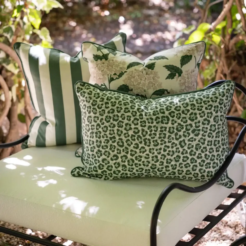 Mixing patterns in outdoor pillows