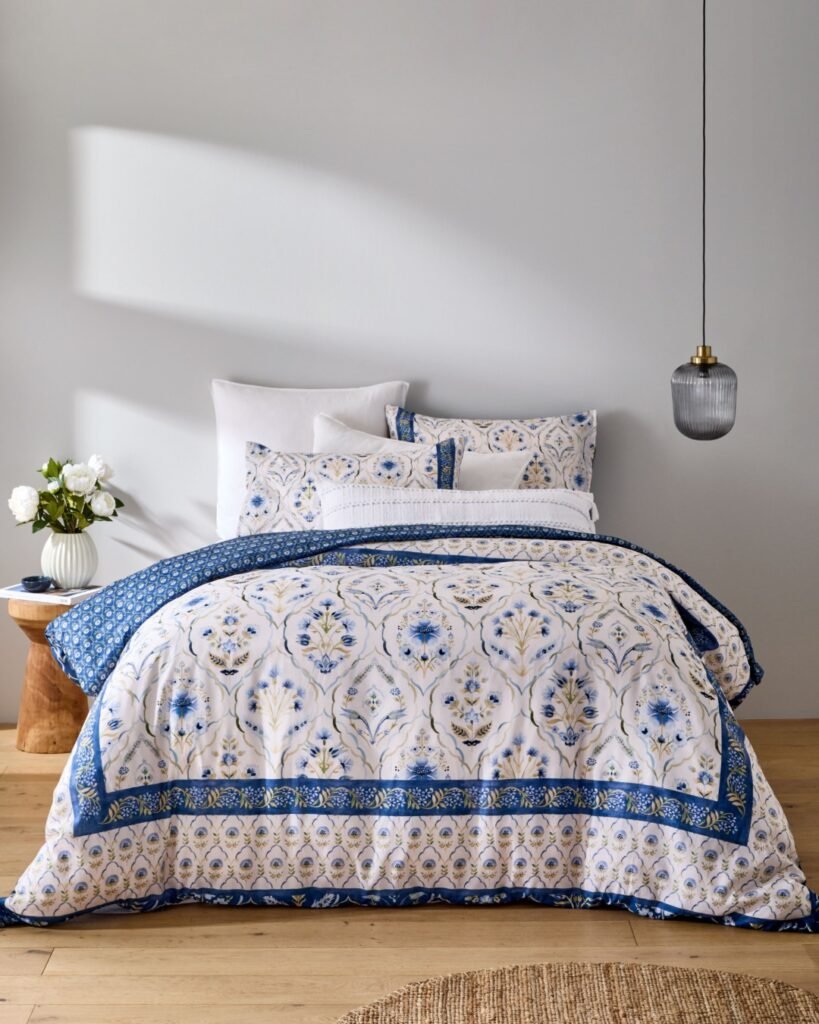 Blue Quilted Bed Styling
