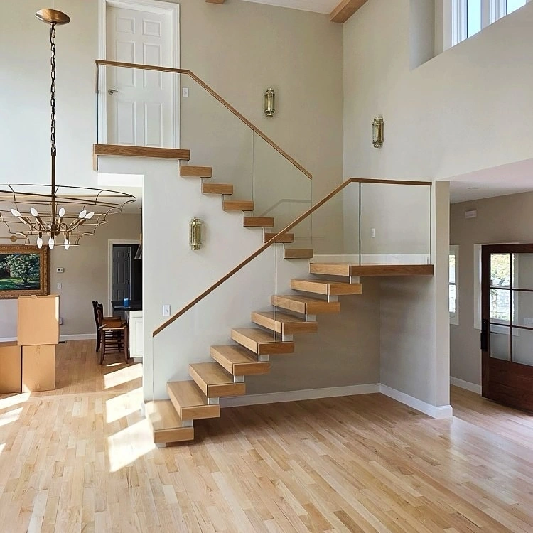 Glass Staircase with Wooden Treads