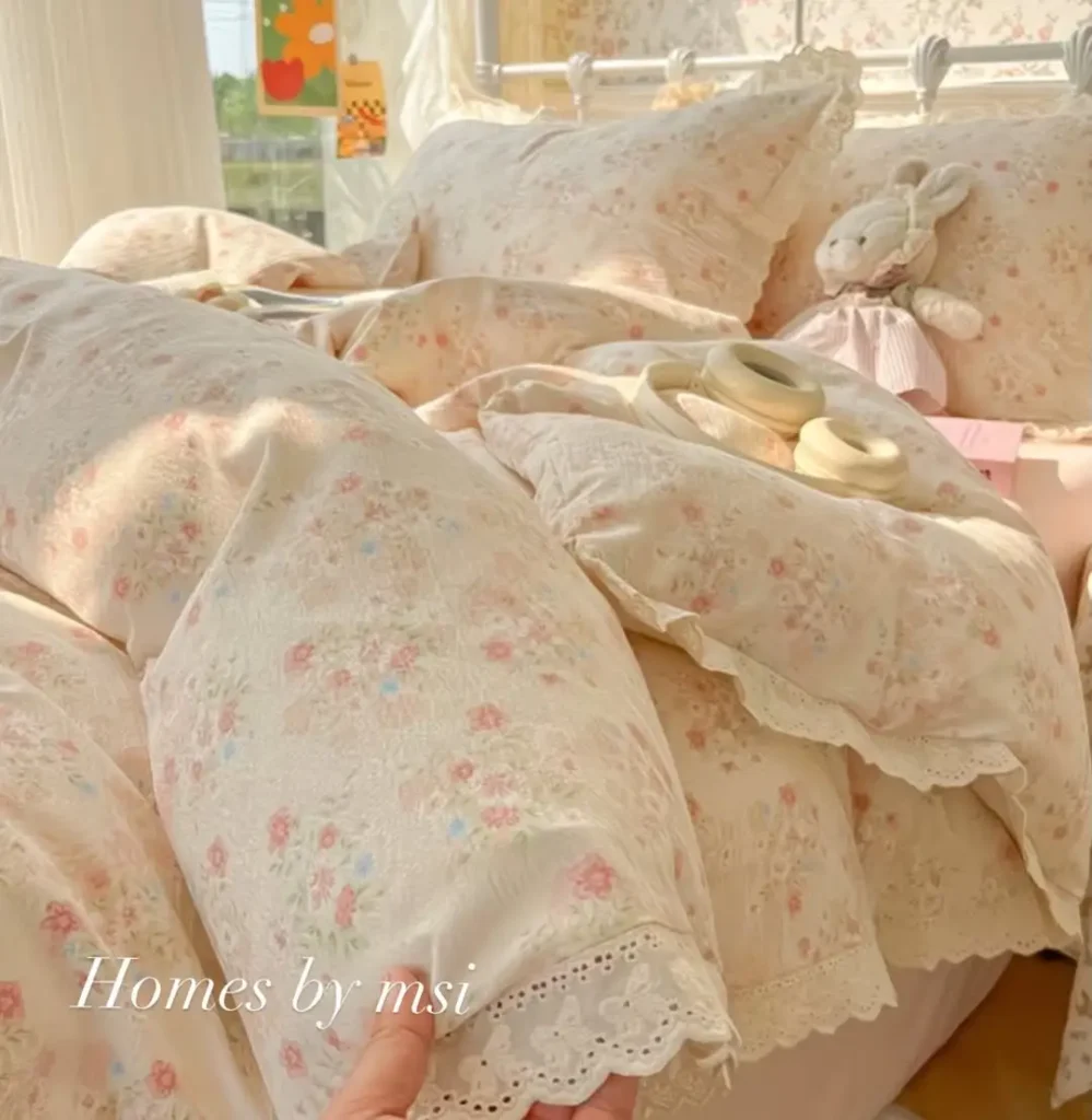 25 Floral Bedding Ideas for a Fresh Bedroom Look 1 Vintage beige Floral Lace Duvet Cover Set • Soft florals gentle tones and lace details for a c 1