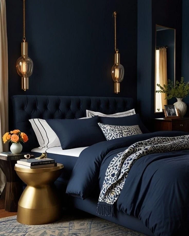 Moody Dark Blue Bedroom