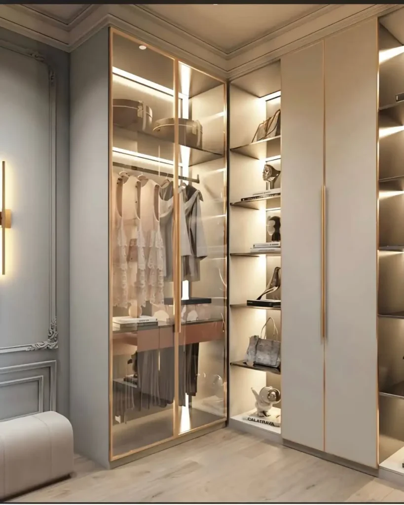16 Corner Wardrobe Closet Ideas for Stylish Storage 29 Corner Closet with Lighting