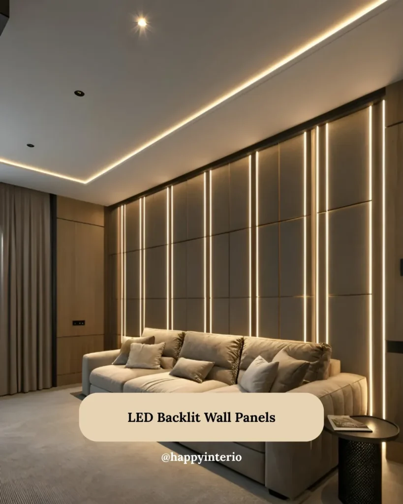 17 Sofa Back Wall Design Ideas for Stylish Homes 27 LED Backlit Wall Behind Sofa