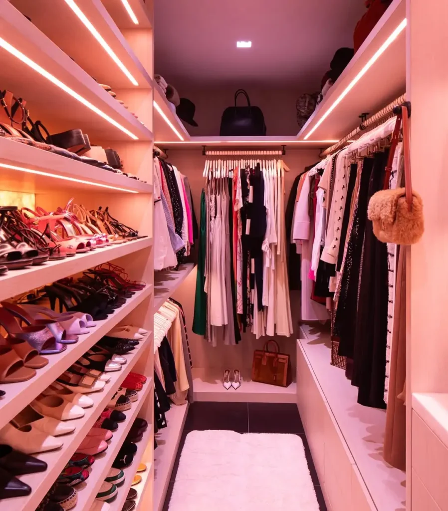 A colorful peak inside @hilisaadams personal closet with integrated smart lighting and sound sy