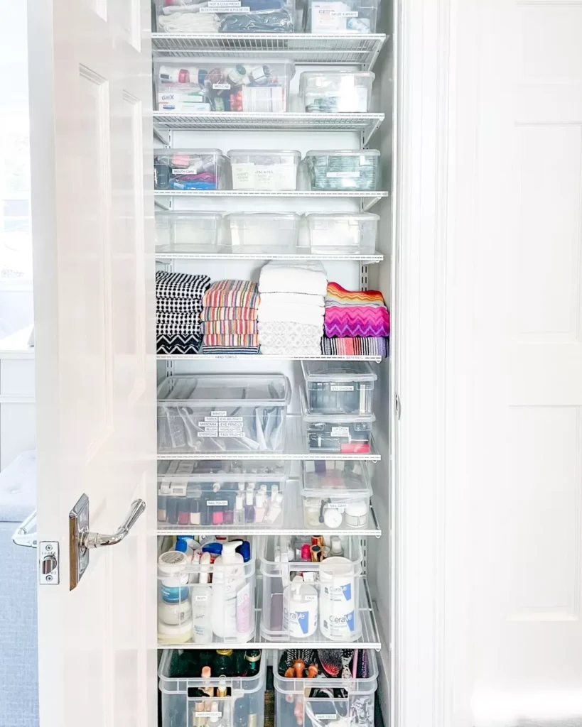 15 Linen Closet Organization Ideas For a Tidy Home 9 Clear Bins for Linens