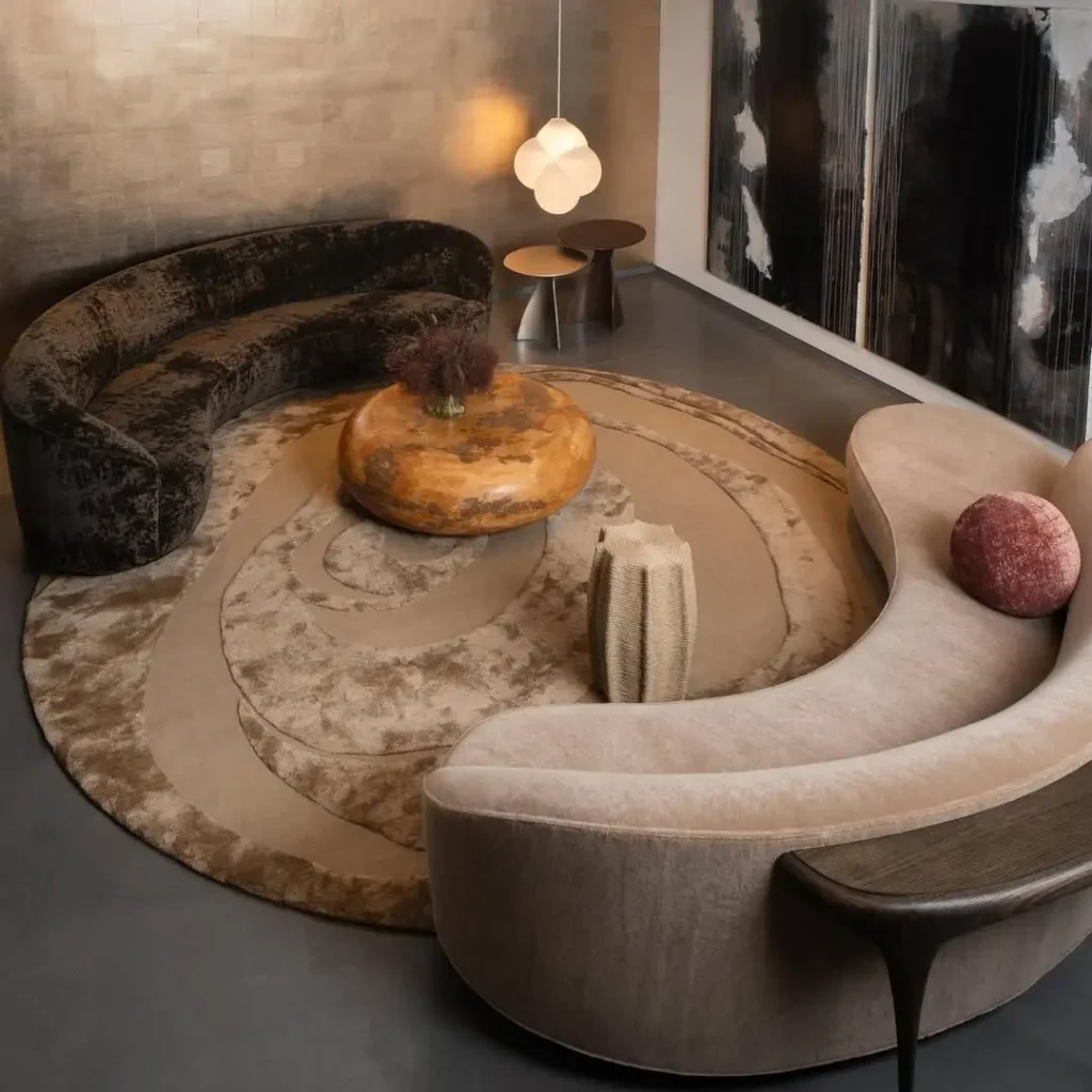 Curved Couch with Round Coffee Table