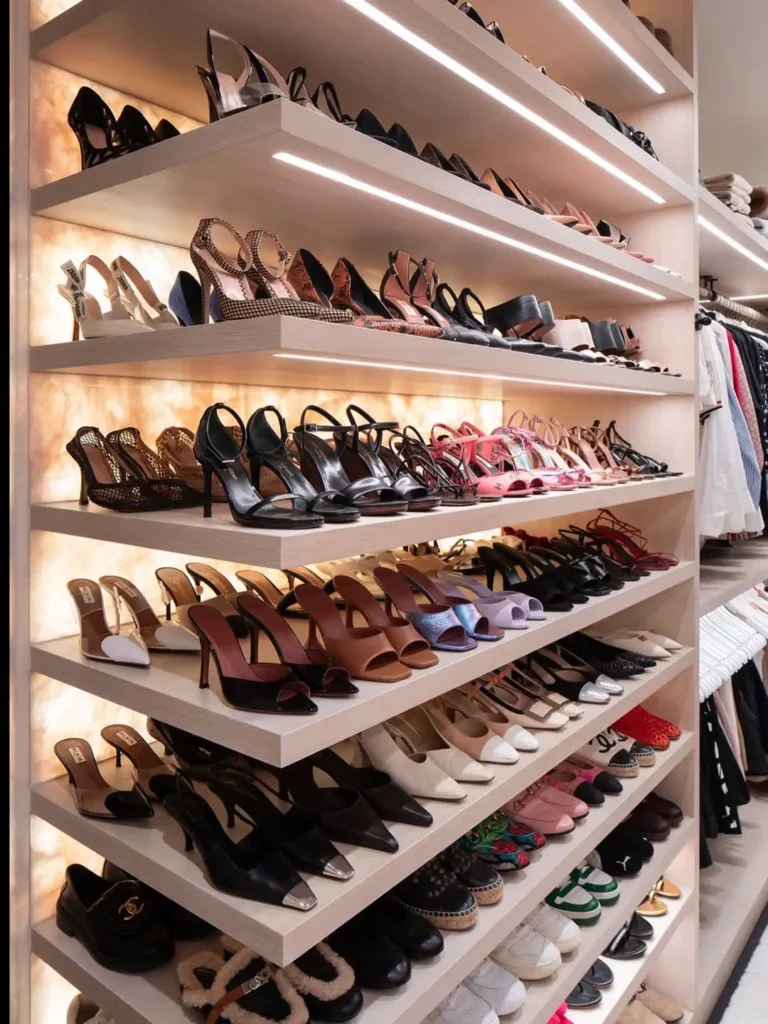 Backlit Shoe Closet Shelves