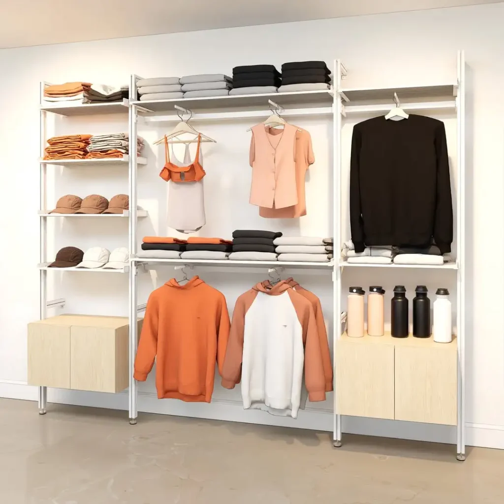 Minimalist clothing display shelves