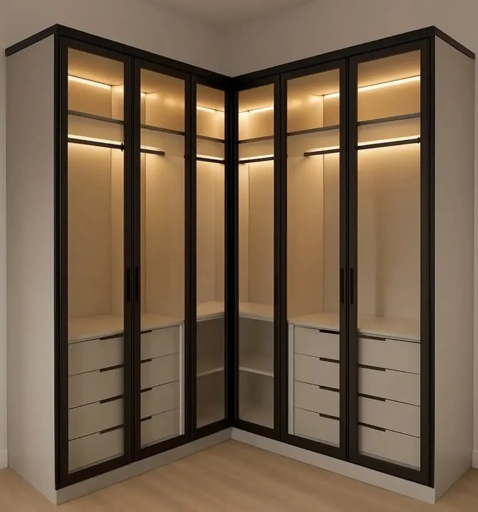 16 Corner Wardrobe Closet Ideas for Stylish Storage 11 Corner Closet with Mirror Doors