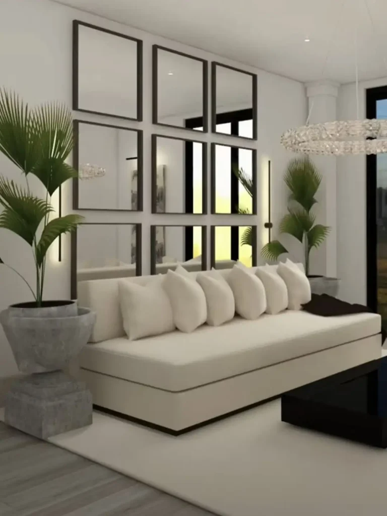 17 Sofa Back Wall Design Ideas for Stylish Homes 5 Mirror Wall Behind Sofa