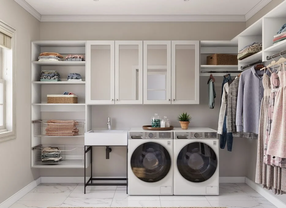 17 Laundry Closet Ideas to Transform Small Spaces 7 Built In Laundry Shelving