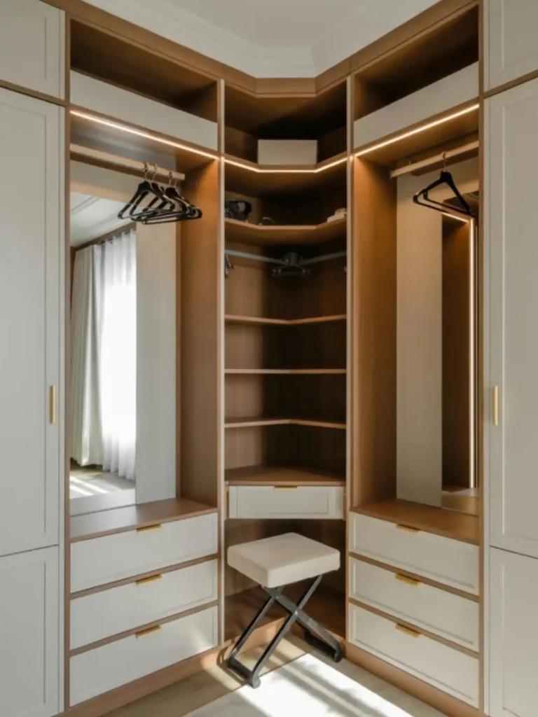16 Corner Wardrobe Closet Ideas for Stylish Storage 13 Corner Wardrobe with Drawers