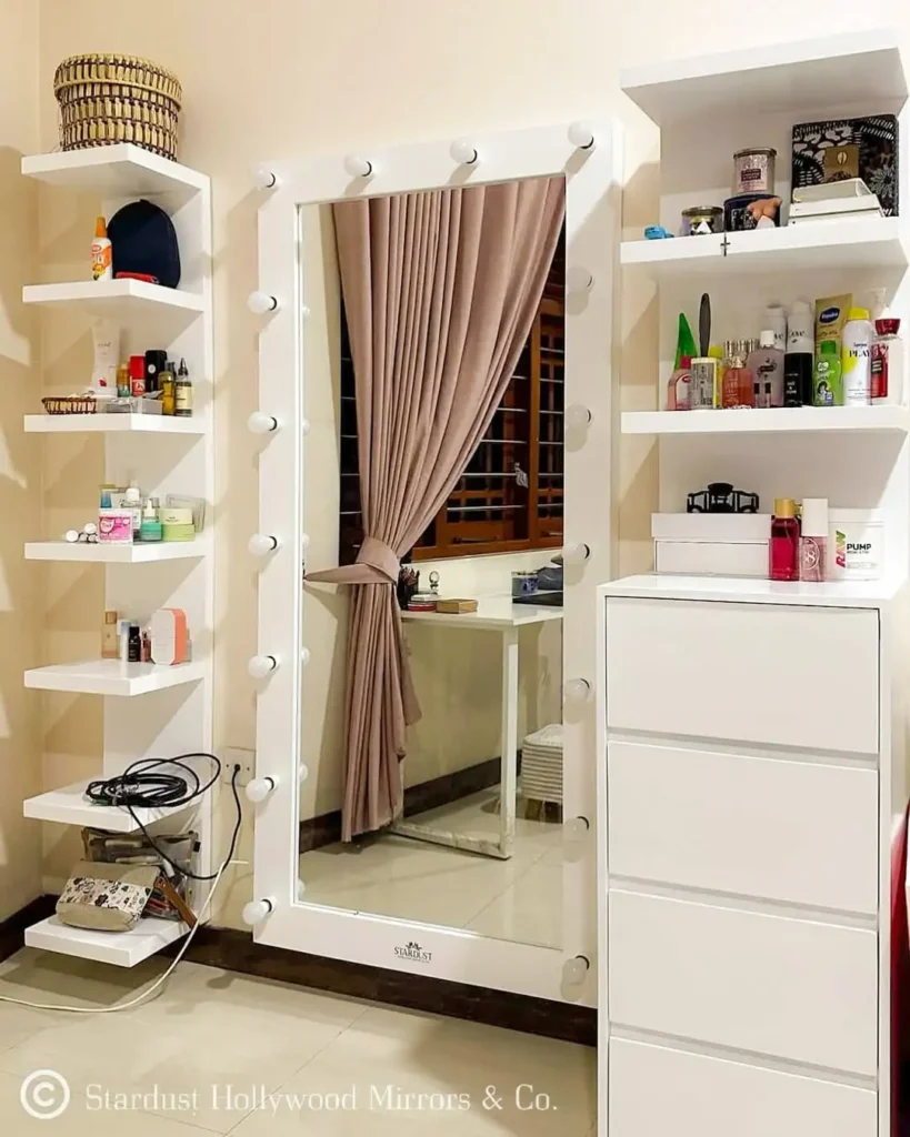 16 Vanity Mirror Ideas for a Stylish Beauty Space 37 Vanity Mirror with Storage Shelf