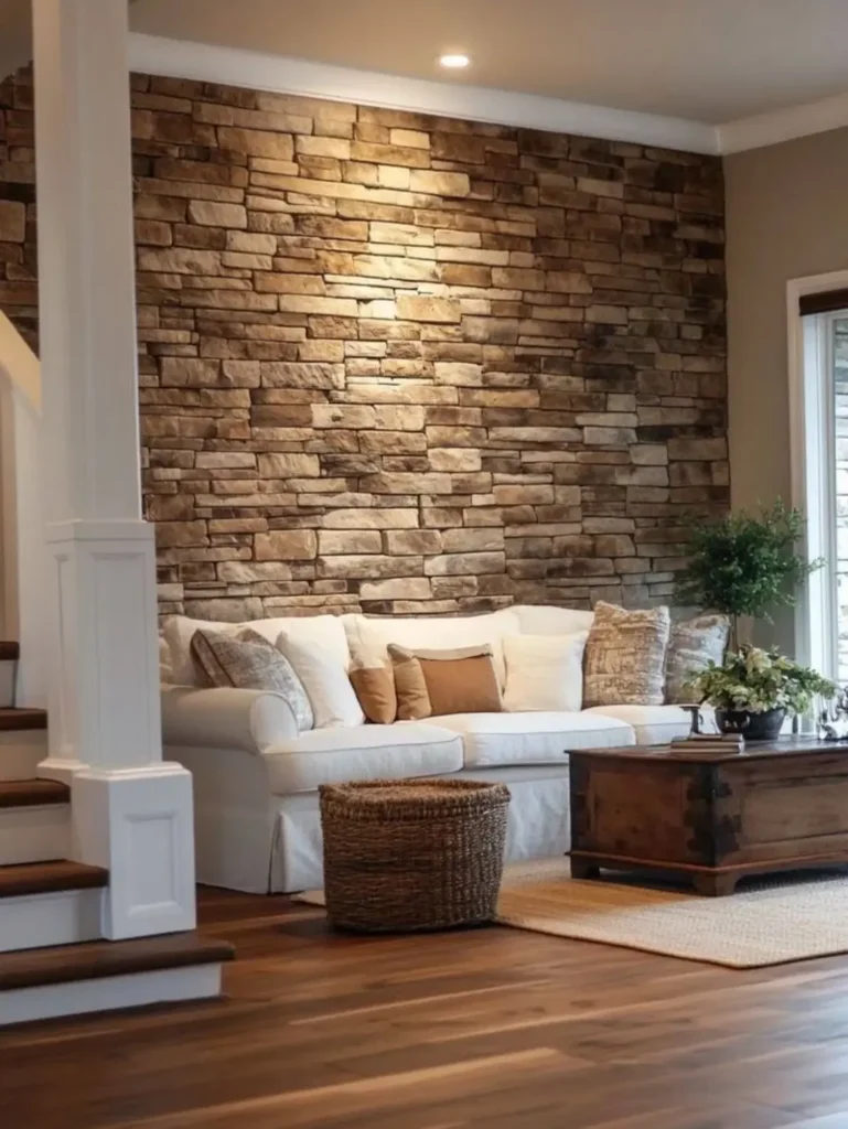 17 Sofa Back Wall Design Ideas for Stylish Homes 37 Stone Accent Wall Behind Sofa