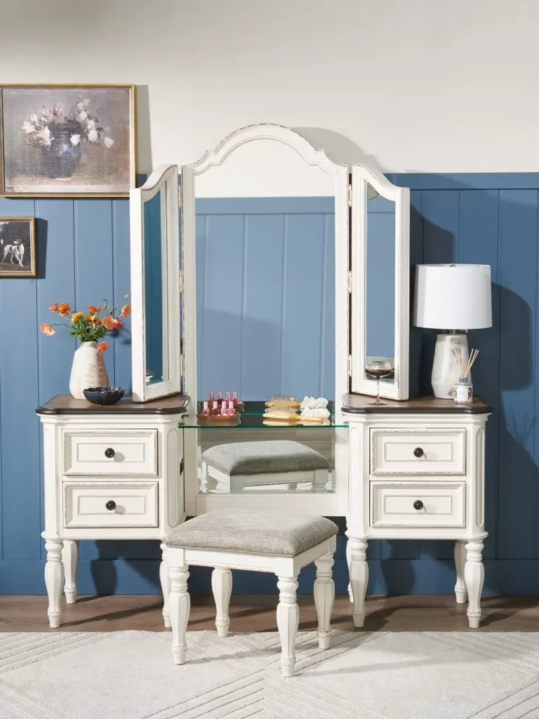16 Vintage Vanity Ideas to Elevate Your Beauty Space 29 Shabby Chic Vanity Styling