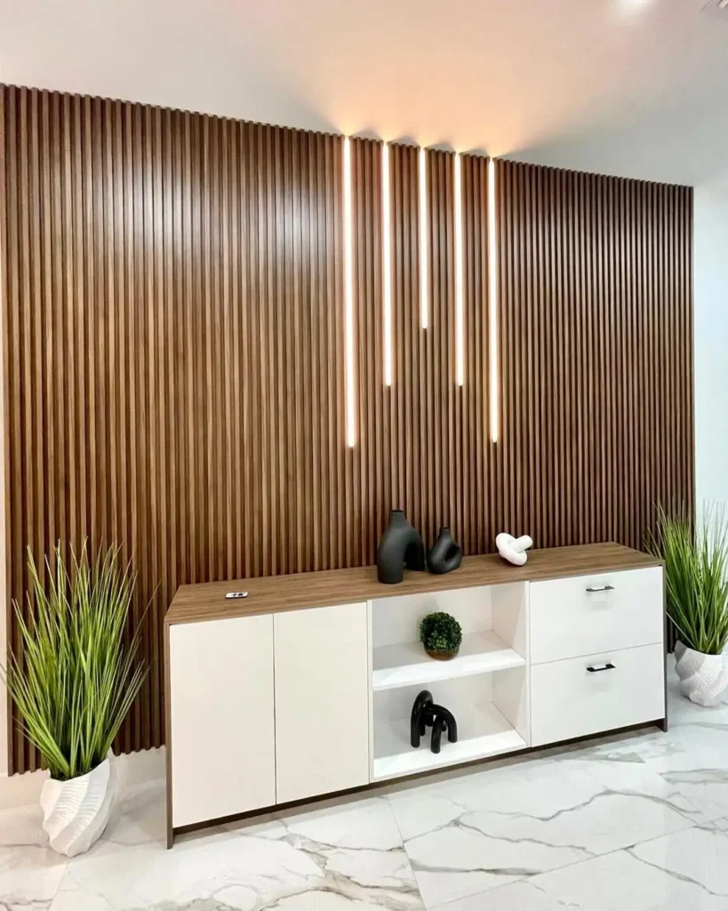 Wood Panel Wall With Lighting